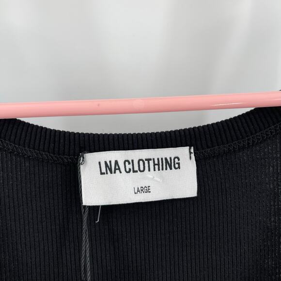 LNA CLOTHING Dress SZ Large Rilynn Rib Racer Black Midi NWT Stretch Cutout Back - Picture 3 of 13
